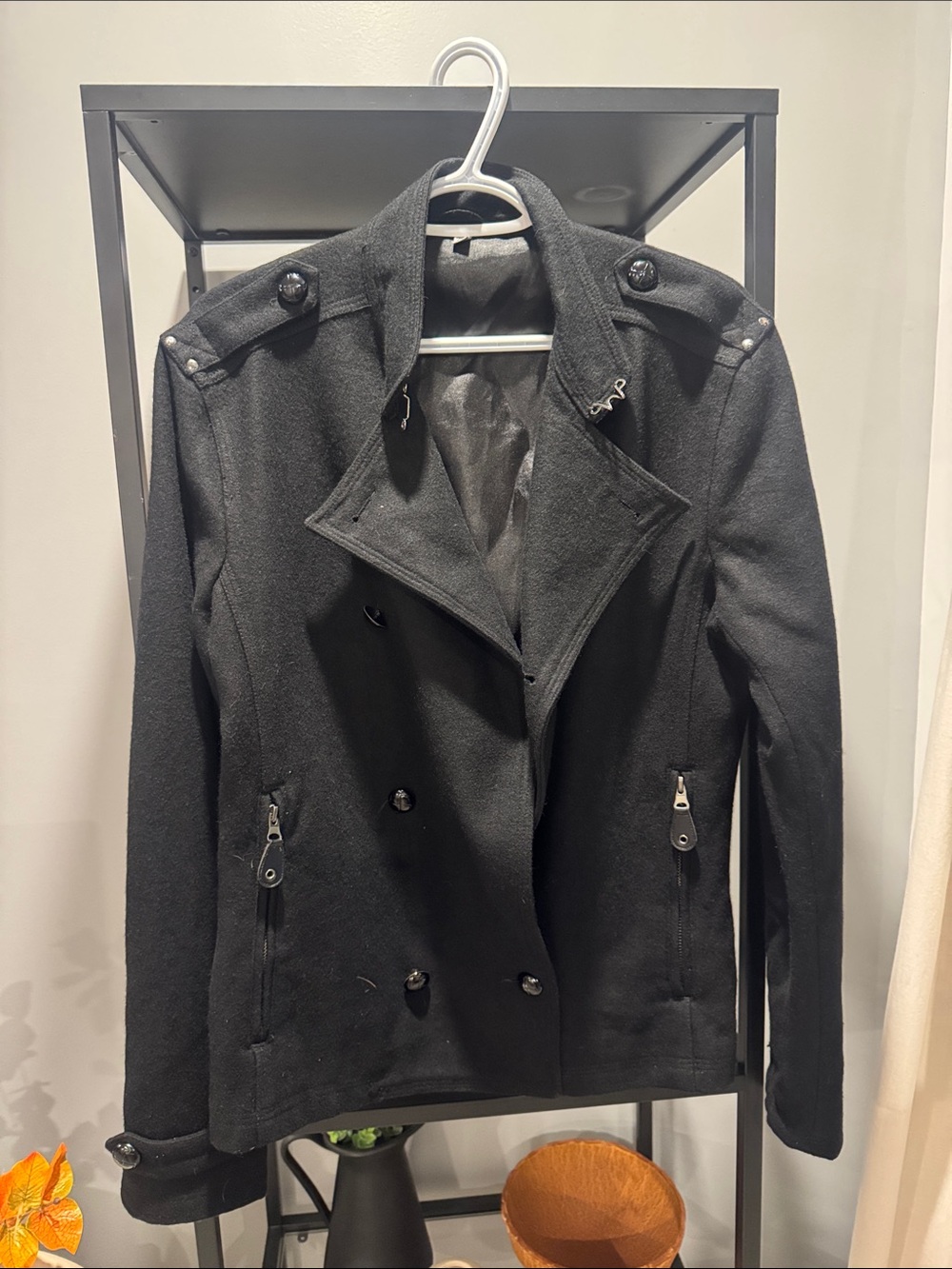 234.Women Black Double-Breasted Military Style Wool Jacket